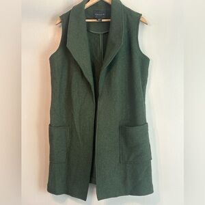 Tahari Green Wool Blend Long Vest Women’s Medium Open Front Tailored